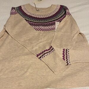 a new day Cream and Purple Patterned Sweater